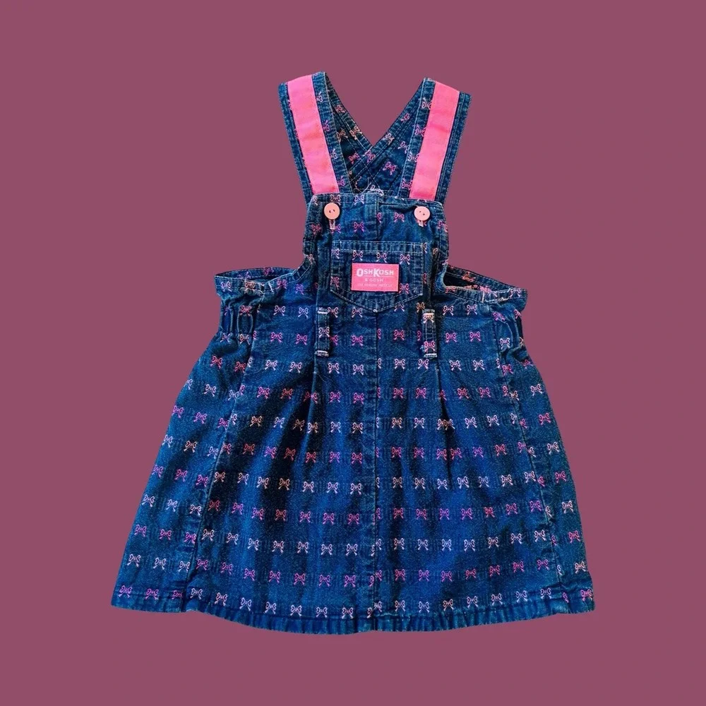 Vintage Oshkosh BGosh‎ Pink Bow Vestback Dress, Valentine's Day, Size 3T